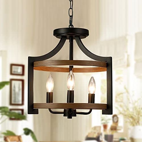 Sand Black Chandeliers Pertaining To Well Liked Farmhouse Semi Flush Mount Ceiling Light Fixture Convertible Rustic Pendant  Hanging Light Chandelier For Kitchen Dining Room, Sand Black + Wood Style  Finish, Hanging Chain Adjustable (View 11 of 15)