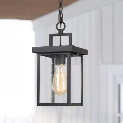Textured Black Lantern Chandeliers Within Favorite Lnc 1 Light Black Square Outdoor Pendant Light For Patio Modern Outdoor  Hanging Light With Seeded Glass Shade Muue3ihd14123c7 – The Home Depot (View 7 of 15)