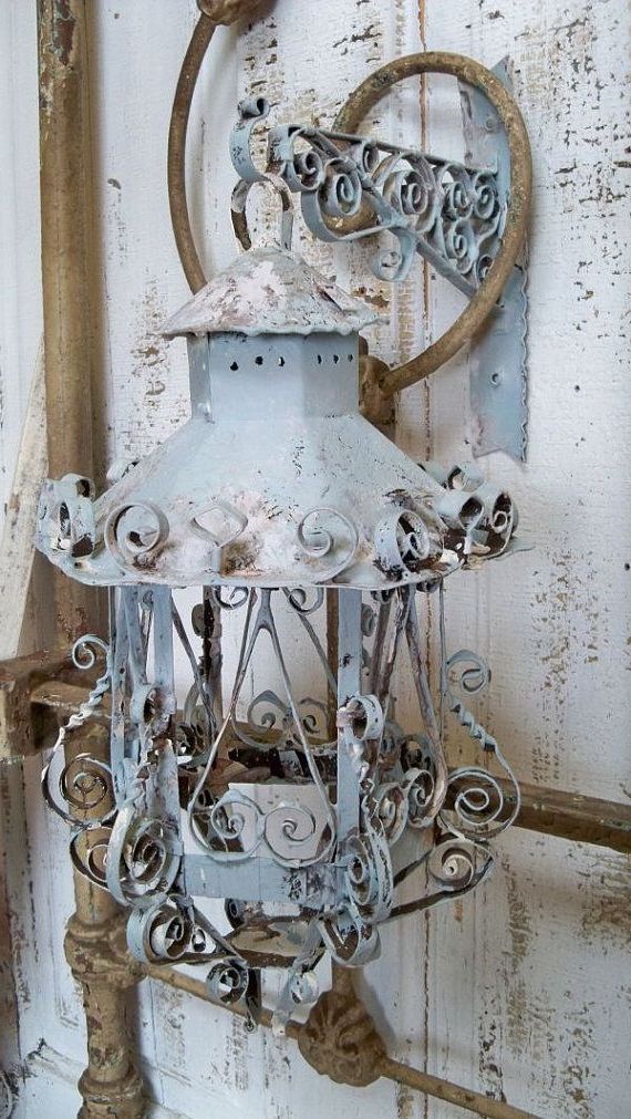 Trendy Cream And Rusty Lantern Chandeliers For Vintage Scroll Work Hanging Lantern Blue Cream Hand Painted (View 6 of 15)