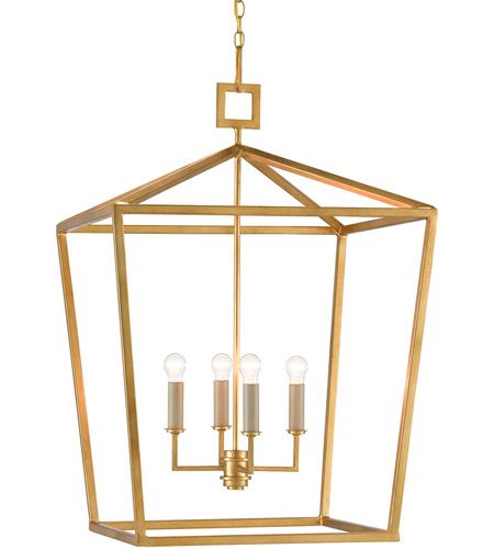 Trendy Currey & Company 9000 0405 Denison 4 Light 26 Inch Contemporary Gold Leaf  Lantern Pendant Ceiling Light, Large With Regard To Gold Leaf Lantern Chandeliers (View 5 of 15)