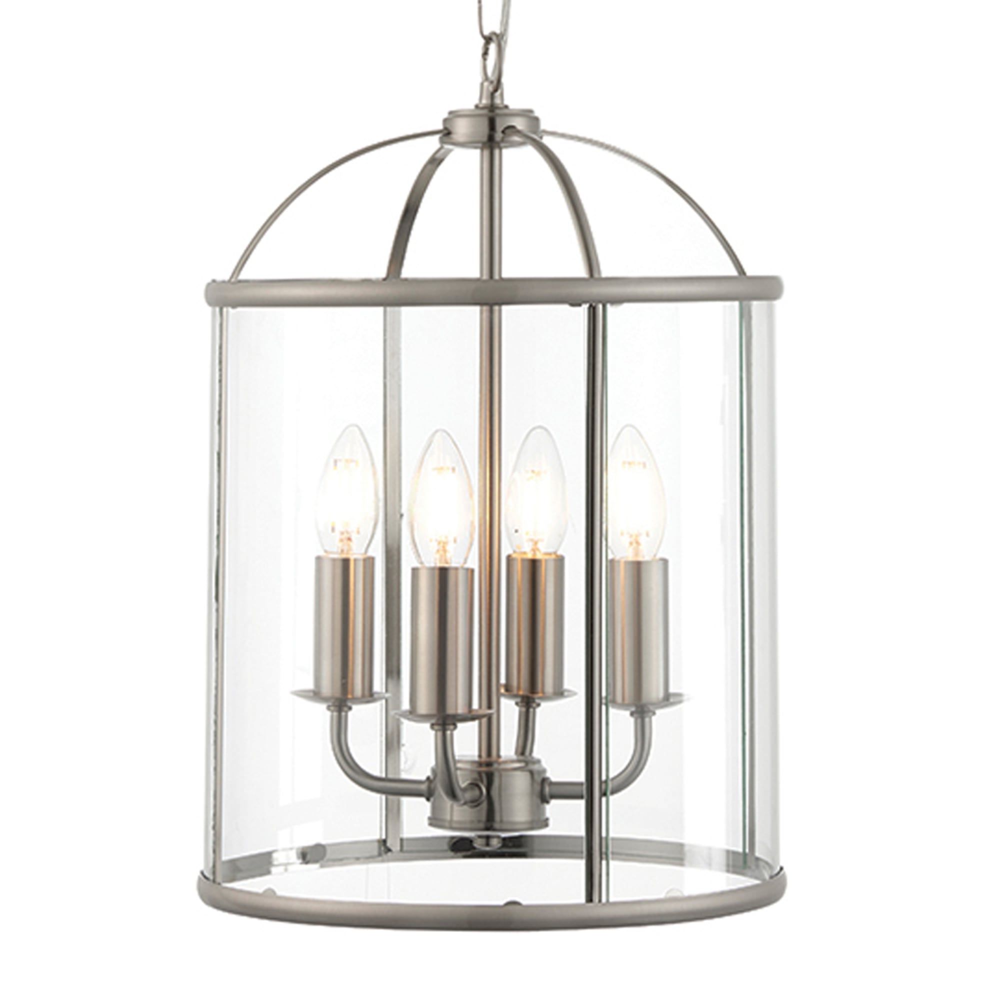 Trendy Endon 70324 Lambeth 4 Light Satin Nickel And Glass Lantern Pendant Intended For Satin Nickel Lantern Chandeliers (View 3 of 15)