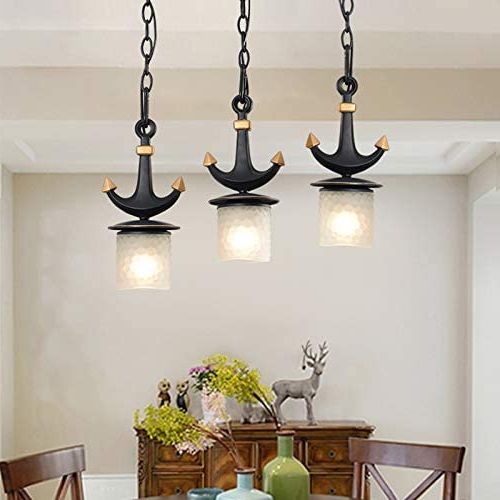 Trendy Litfad Modern Column Multi Pendant Frosted Dimpled Glass 3 Heads Parlor  Hanging Light Creative Rudder Pendant Light Chandelier In Black With Linear  Canopy – – Amazon Inside Lantern Chandeliers With Acrylic Column (View 4 of 15)