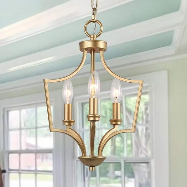 Trendy Lnc Modern Gold Chandelier 3 Light Geometric Cage Lantern Candlestick 11  In (View 7 of 15)
