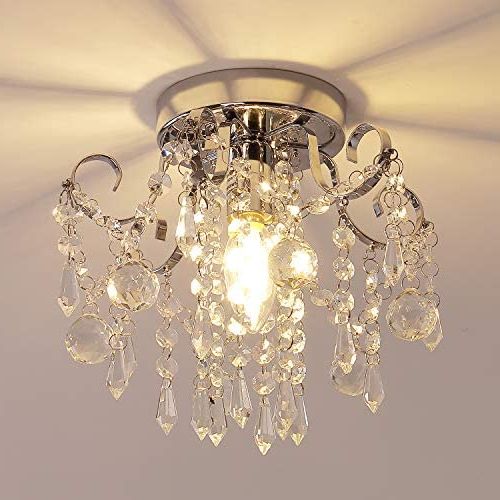 Trendy Mini Chandeliers Regarding Q&s Small Crystal Chandelier Flush Mount Ceiling Light Fixtures Modern Mini  Chandelier Light Fixture For Hallway Entryway Bedroom Bathroom  Kitchen,chrome Metal,clear K9 Crytal – – Amazon (View 11 of 15)