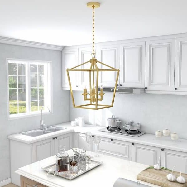 Uixe 6 Light Gold Square Lantern Pendant Light Ssidl50336sg – The Home Depot For Most Current Brushed Champagne Lantern Chandeliers (View 13 of 15)