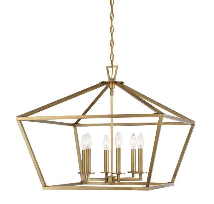 Warm Brass Lantern Chandeliers Within Well Liked Townsend 6 Light Pendant In Warm Brass (View 1 of 15)