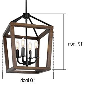 Weathered Oak Wood Lantern Chandeliers In Favorite 4 Light Rustic Chandelier, Classic Lantern Pendant Light With Oak Wood And  Iron Finish, Farmhouse Lighting Fixtures For Dining Room, Kitchen, Hallway  – – Amazon (View 2 of 15)