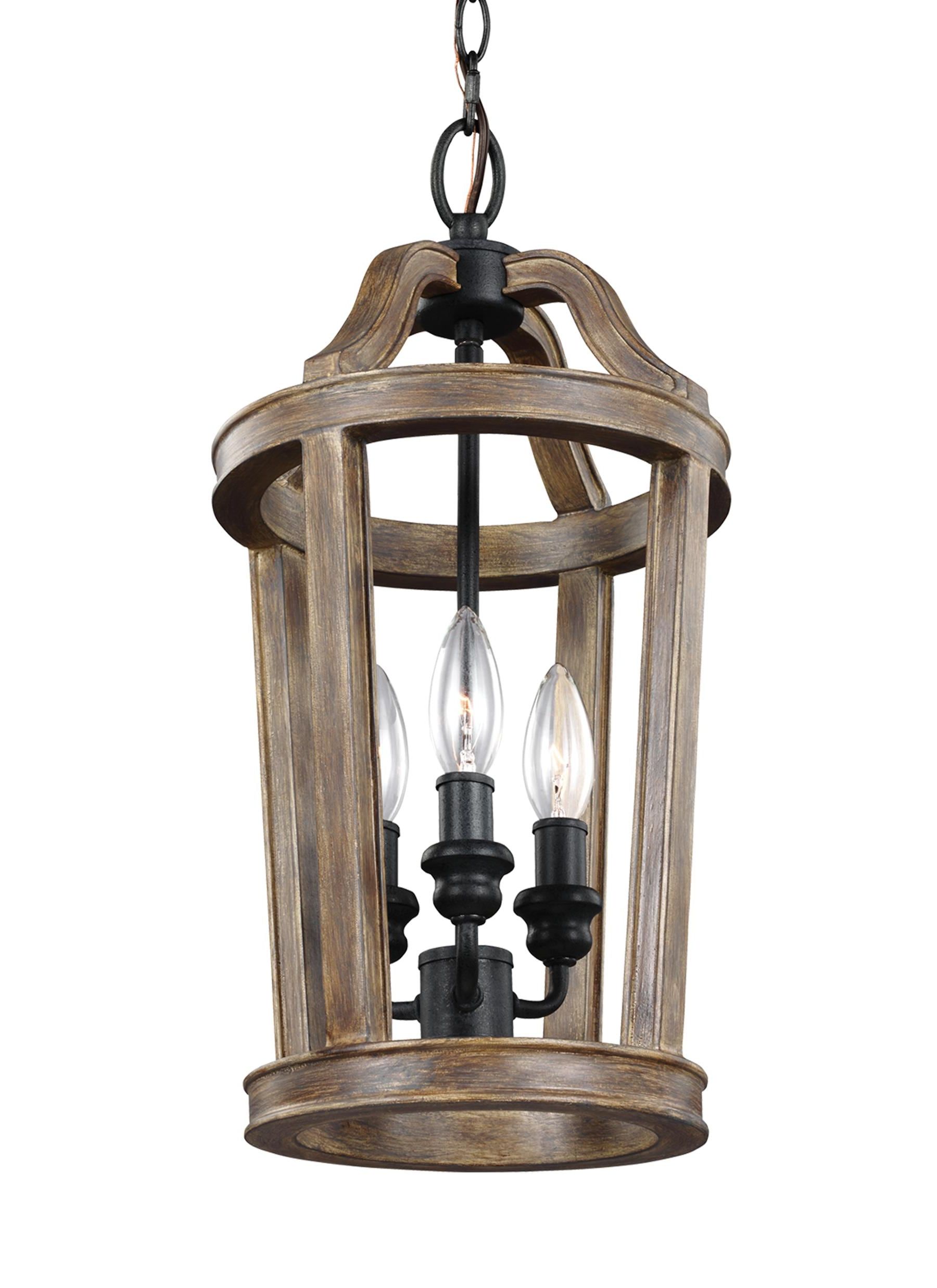 Weathered Oak Wood Lantern Chandeliers Intended For Most Up To Date Feiss Lorenz 3 Light Weathered Oak Wood Transitional Lantern Pendant Light  In The Pendant Lighting Department At Lowes (View 5 of 15)