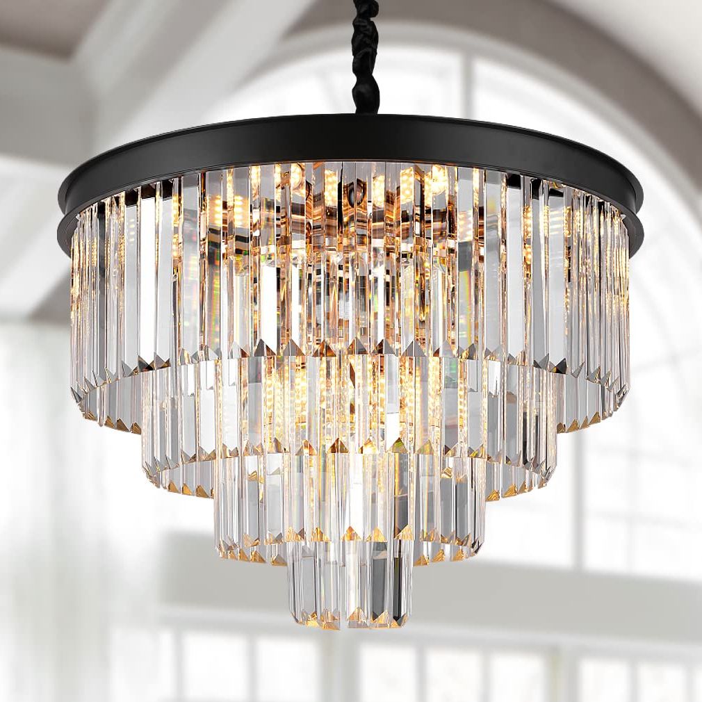 Well Known Adjustable Chandeliers For Modern Crystal Chandeliers 24" Round Top K9 Crystals Chandelier Adjustable  Ceiling Light Fixture 4 Tier K9 Crystal Pendant Lamp 12 Light For Dinning  Room Living Room Foyer – – Amazon (View 2 of 15)