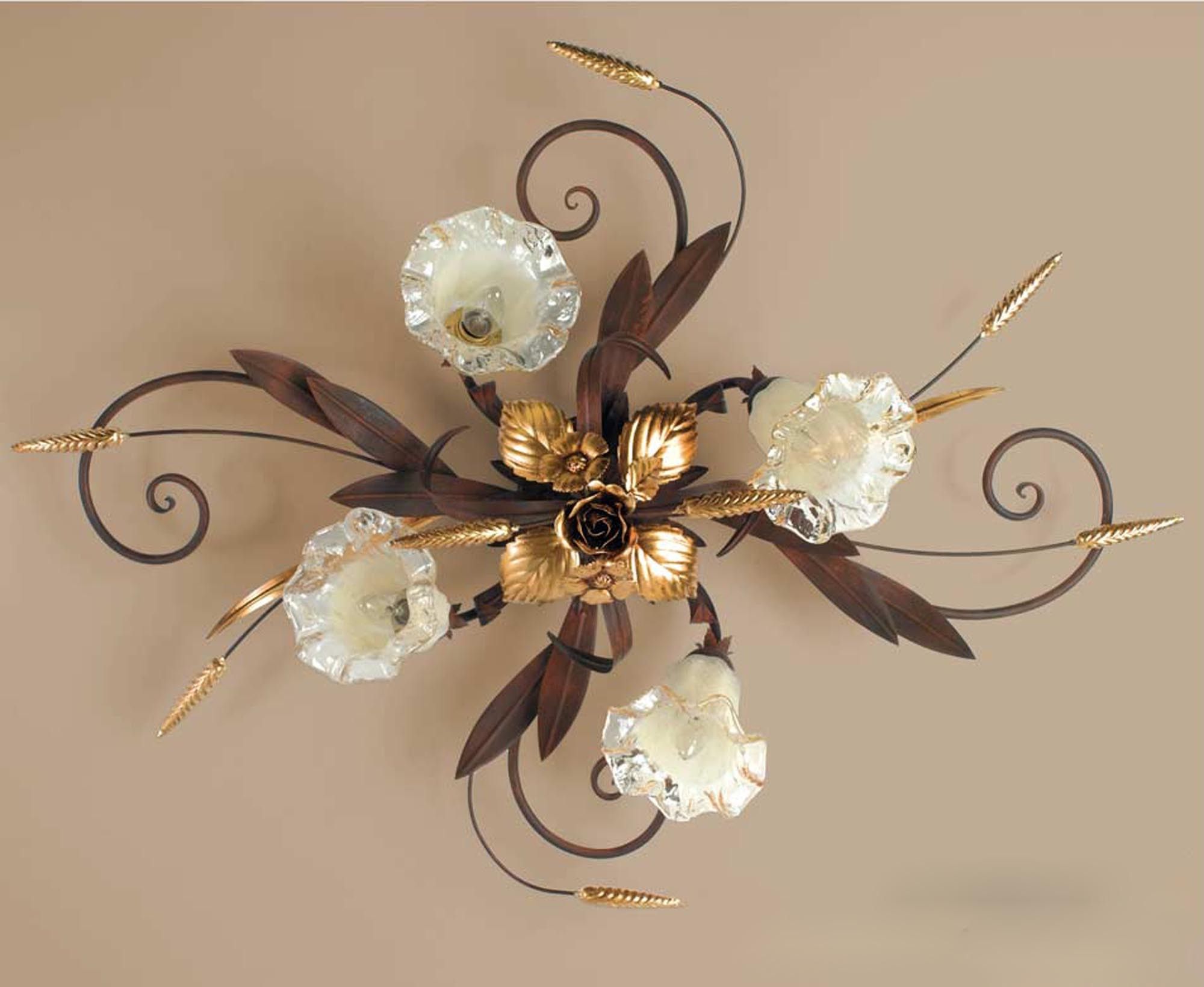 Well Known Classic Ceiling Light In Rust Gold Wrought Iron 4 Lights Pl 119/4 Regarding Rusty Gold Chandeliers (View 7 of 15)