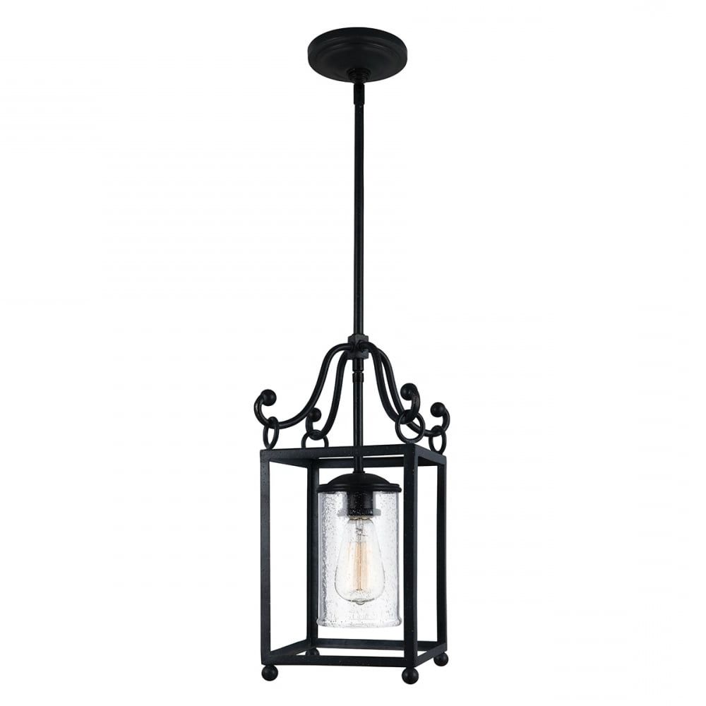 Well Known Forged Wroght Iron Small Hanging Hall Lantern With Single Bulb For Forged Iron Lantern Chandeliers (View 4 of 15)