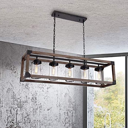 Well Known Jojospring 5 Light Antique Black Metal And Natural Wood Glass Chandelier –  – Amazon For Creme Parchment Glass Chandeliers (View 14 of 15)