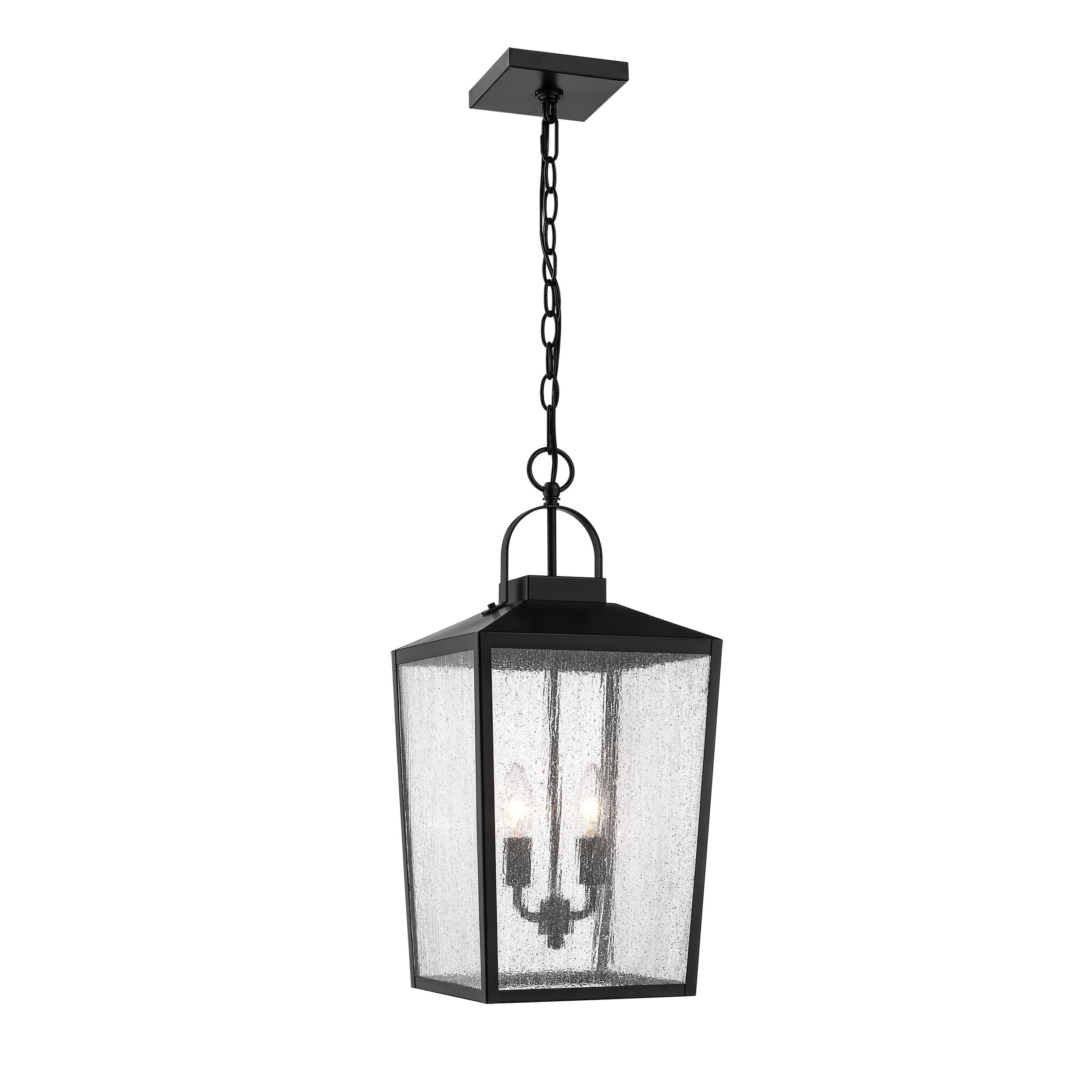 Well Known Millennium Lighting Devens 2 Light Powder Coat Black Transitional Seeded  Glass Lantern Outdoor Pendant Light In The Pendant Lighting Department At  Lowes In Black Powder Coat Lantern Chandeliers (View 2 of 15)