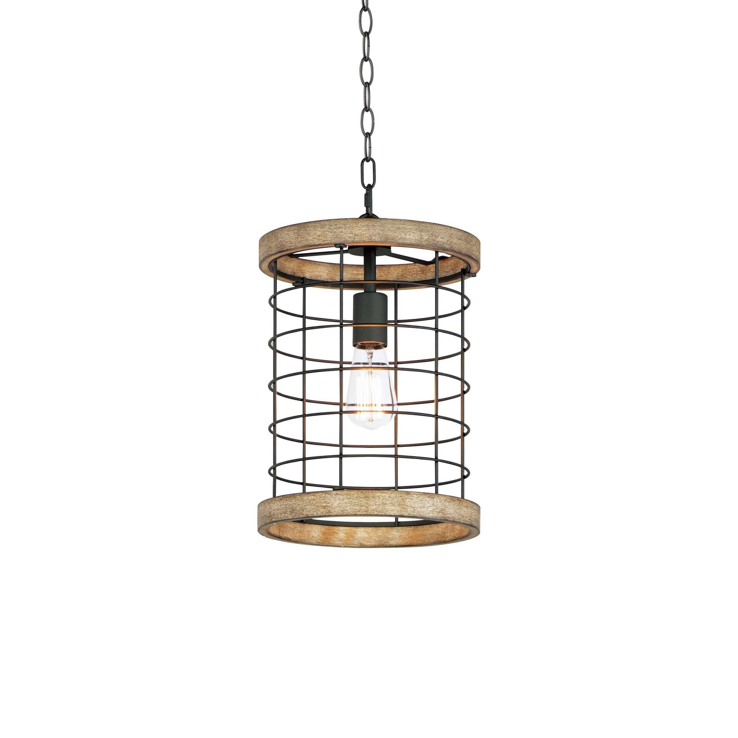 Well Known Weathered Driftwood And Gold Lantern Chandeliers Regarding Maxim Lighting Homestead Driftwood/black Rustic Cylinder Pendant Light In  The Pendant Lighting Department At Lowes (View 11 of 15)