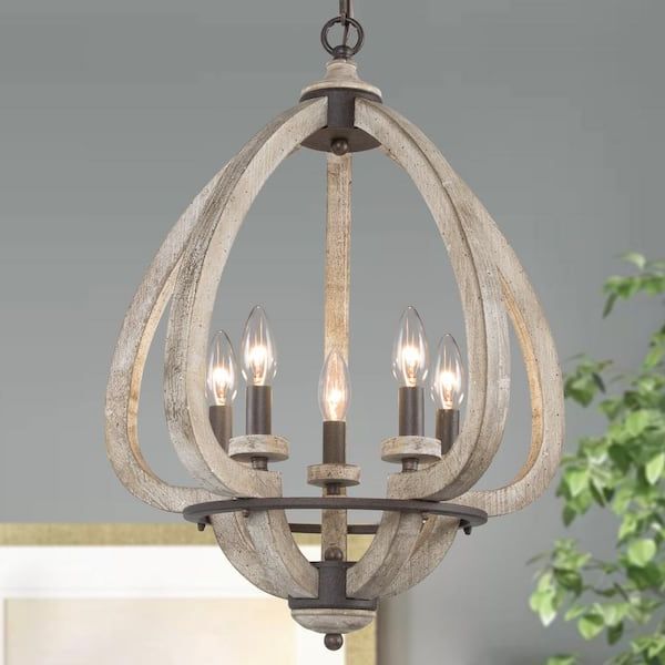 Well Known Weathered Oak Wood Lantern Chandeliers In Uolfin Modern Farmhouse Candlestick Wood Chandelier, Maya 5 Light Lantern  Dining Room Chandelier Hanging Pendant Light 87nuayhd23707uu – The Home  Depot (View 15 of 15)