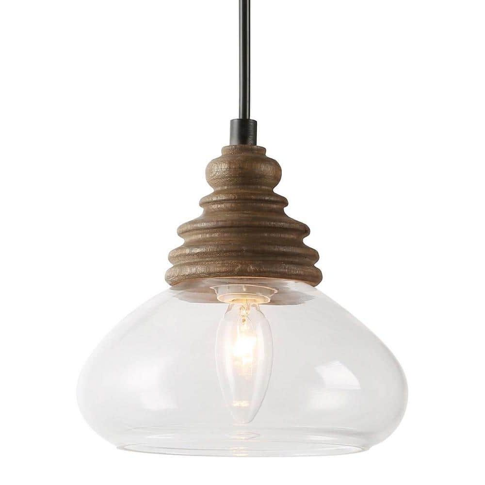Well Liked Birchwood Lantern Chandeliers With Regard To Lnc Farmhouse 1 Light Clear Glass Pendant With Vintage Birchwood Base  A03544 – The Home Depot (View 9 of 15)