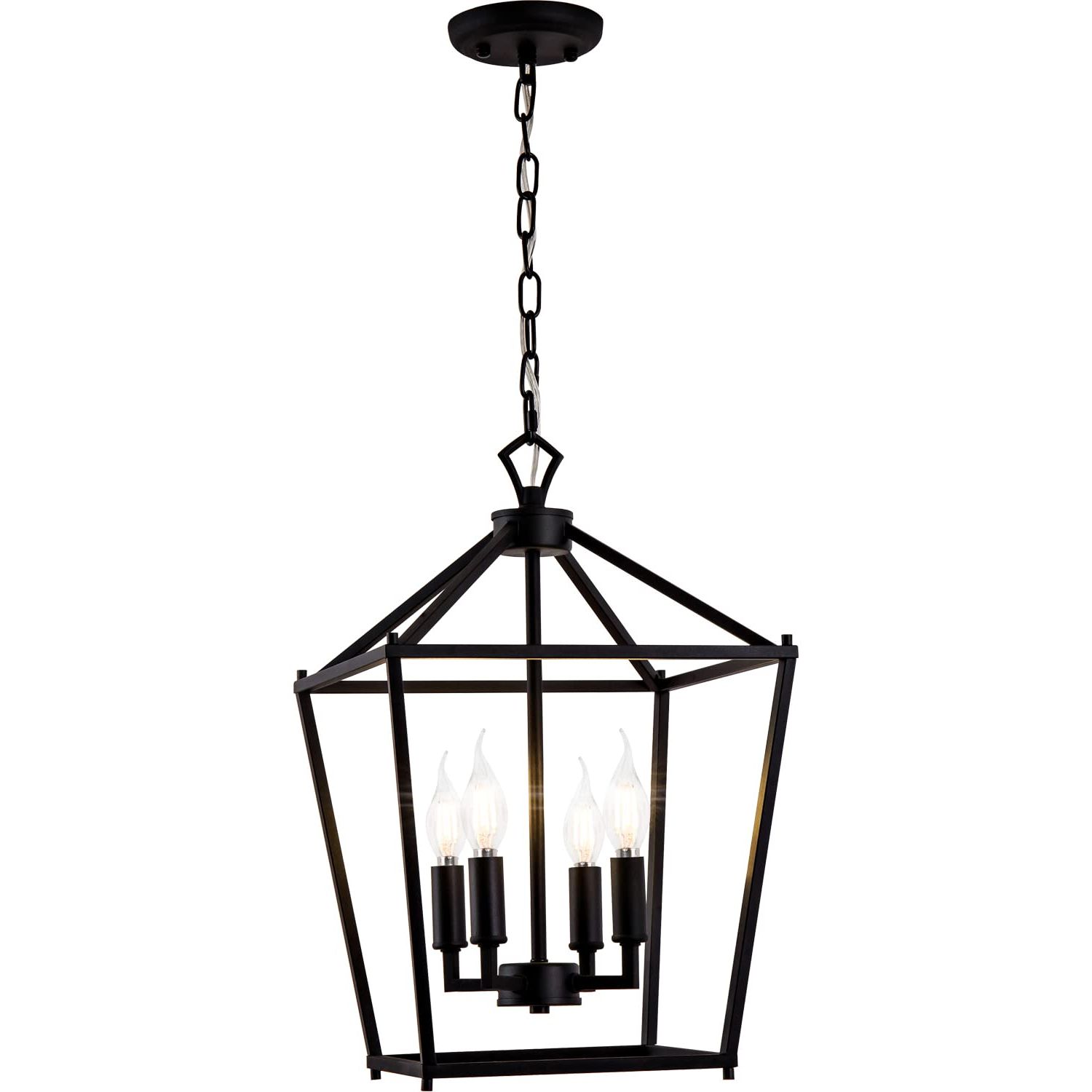 Well Liked Blackened Iron Lantern Chandeliers Throughout Vikaey Industrial Farmhouse Chandelier, Metal Lantern Pendant Lighting,  Hanging Lighting Fixture Square Cage For Hallway, Entryway, Living Room,  Bedroom, Dinning Room, Kitchen Island, Black – – Amazon (View 8 of 15)