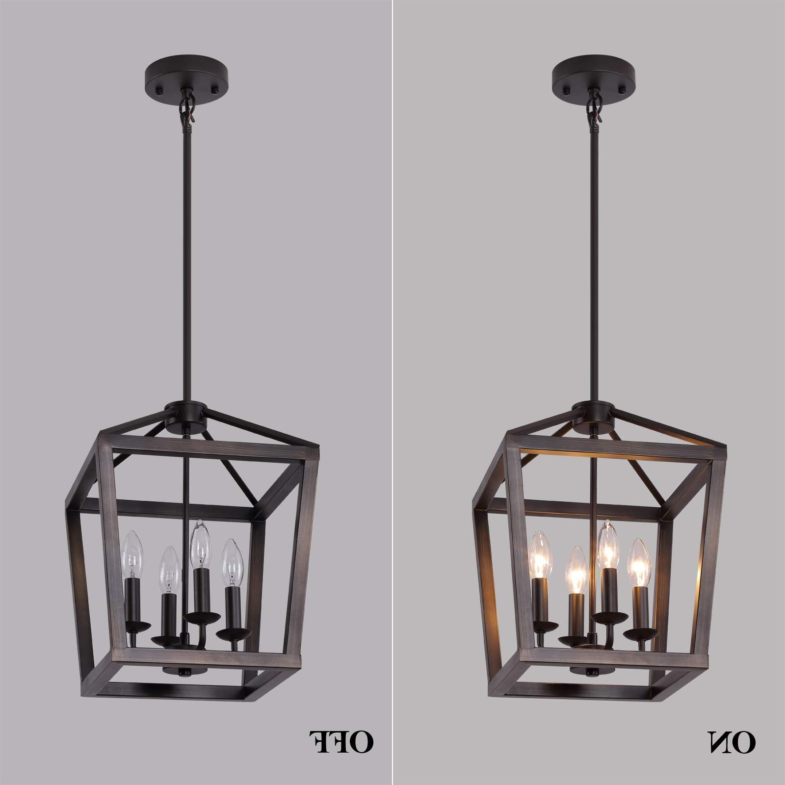 Well Liked Gray Wash Lantern Chandeliers With Regard To Amazon: Q&s Farmhouse Chandelier Light Fixture,vintage Rustic Pendant  Lighting,square Lantern,orb And Bronze Rubbed Metal Hanging Lighting  Fixtures For Dining Room Kitchen Foyer Entryway 4 Lights Ul Listed : Home &  Kitchen (View 14 of 15)