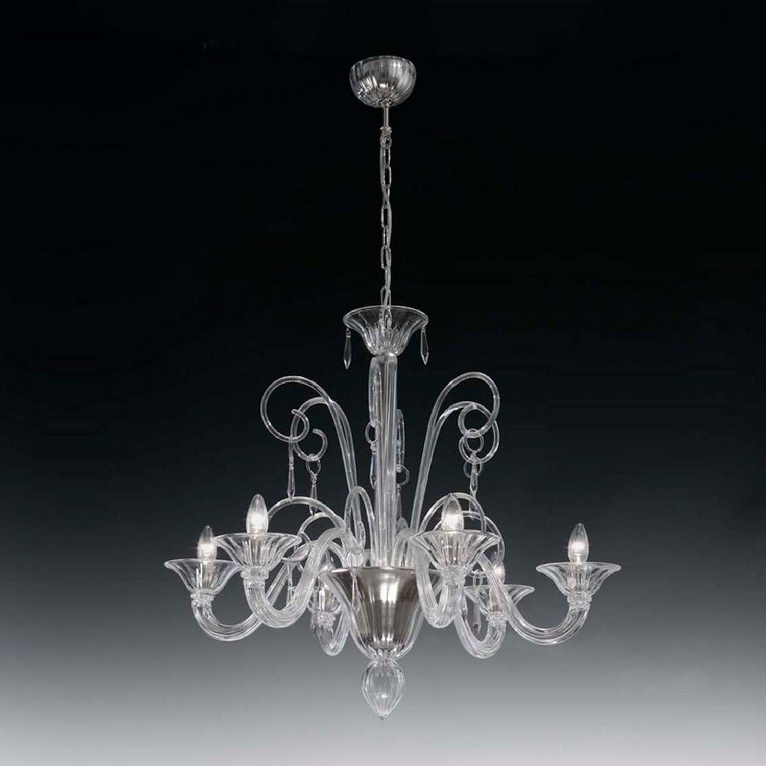 Well Liked Transparent Glass Chandeliers Regarding Murano Chandelier 6 Lights With Pendants Voltolina Bach Transparent (View 4 of 15)
