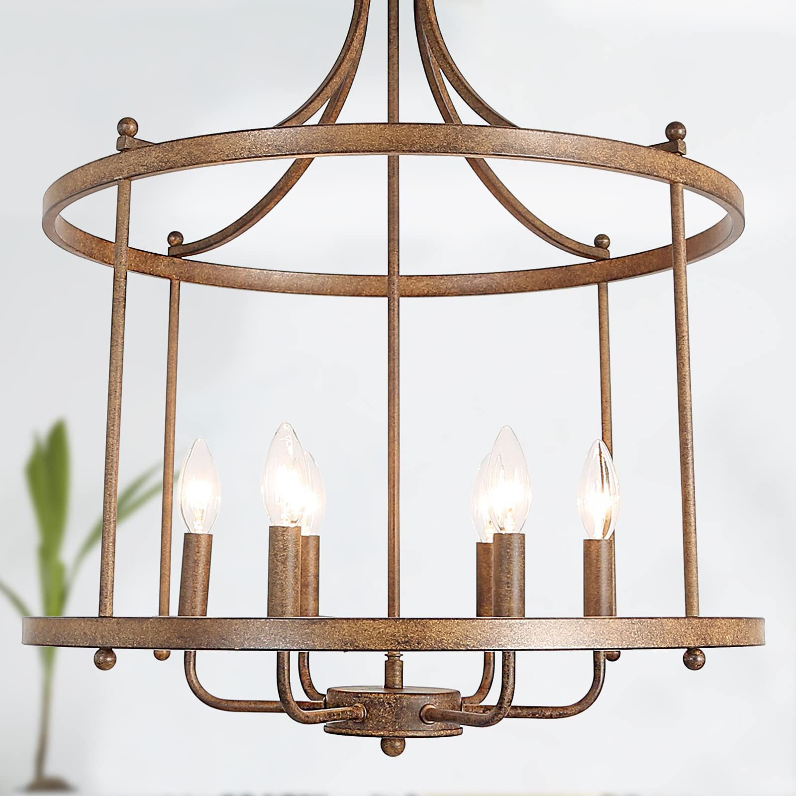 Widely Used Log Barn Farmhouse Chandelier, Dining Lighting Fixtures Hanging In Rustic  Bronze, Drum Pendant For Kitchen Island, Living Room – – Amazon For Bronze Lantern Chandeliers (View 15 of 15)