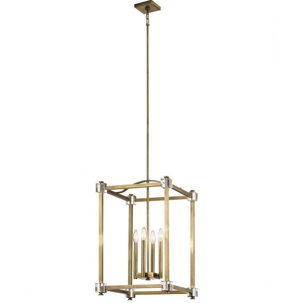 Widely Used Natural Brass Lantern Chandeliers In Box Shape Lantern Style Ceiing Pendant In Natural Brass With Crystal (View 3 of 15)