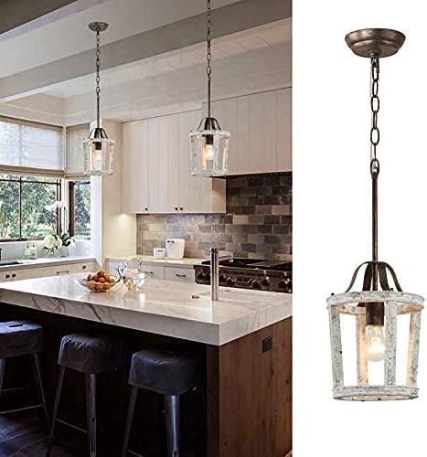 Wood & Metal Chandelier ,hanging Lanterns 1 Light Distressed White Pendant  Light, Rustic Farmhouse Wooden Chandelier Retro Ceiling Light Fixture For  Kitchen Island ,foyer, Dining Room, 1x E26 Bulb – – Amazon Regarding 2020 White Distressed Lantern Chandeliers (View 5 of 15)