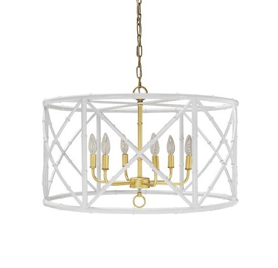 Worlds Away 6 Light Bamboo Chandelier In White Powder Coat Zia Wh With Regard To Preferred White Powder Coat Chandeliers (View 4 of 15)