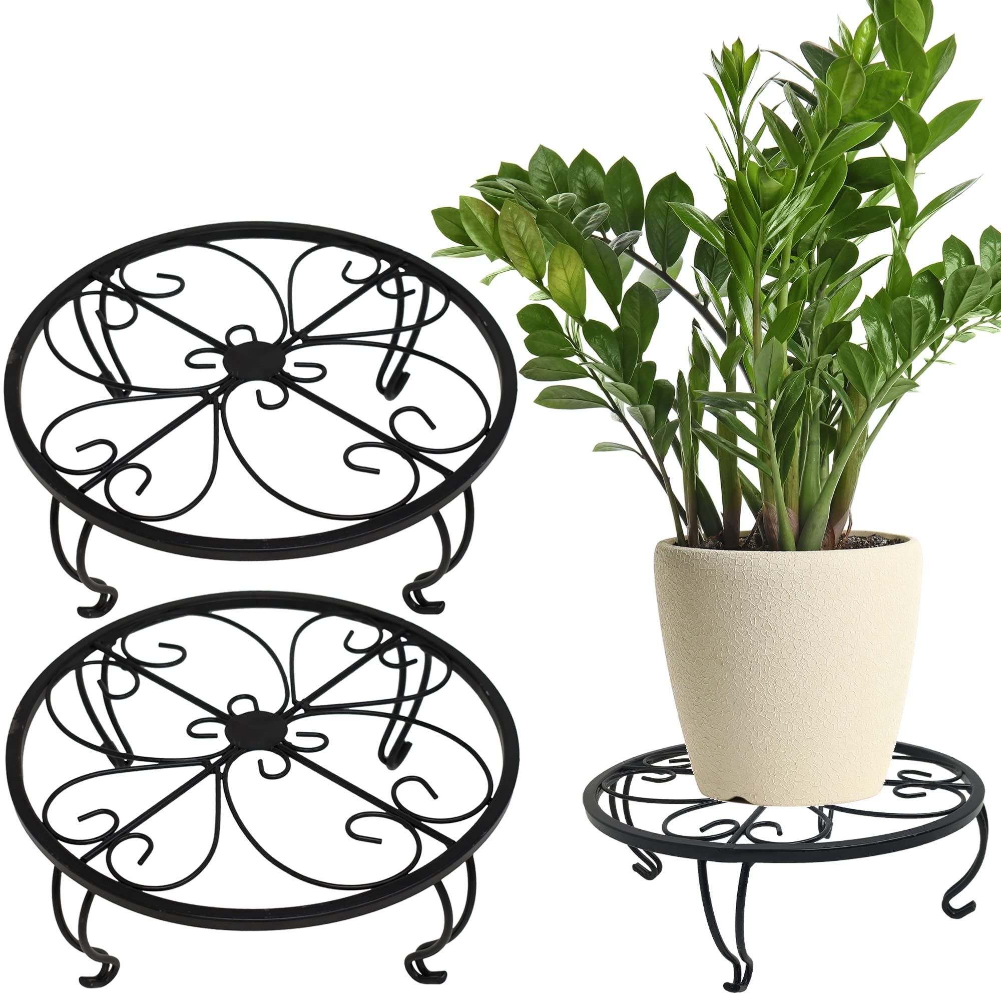 10” Metal Plant Stand (3 Pcs), Powder Coated Rust Resistant Metal,  Decorative Indoor Outdoor Flower Pot Intended For Most Recent Powdercoat Plant Stands (View 6 of 15)