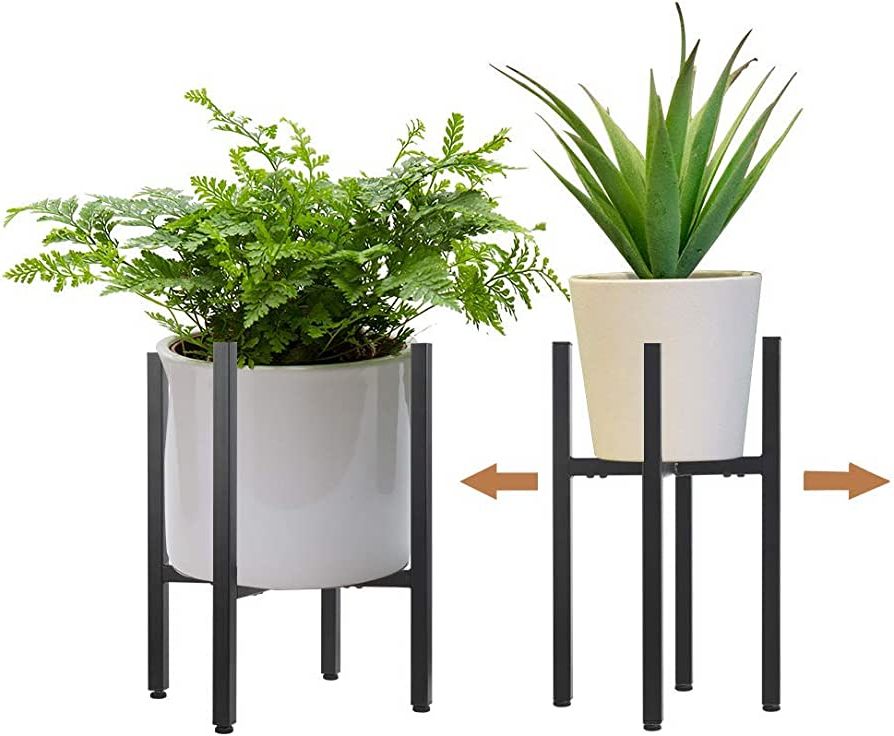 2 Pack Metal Plant Stand Indoor With Adjustable Width Fits 8 To 12 Inch  Pots,mid Century Flower Holder For Corner Display Black(planter And Pot Not  Included) (View 15 of 15)