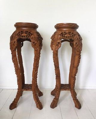 2019 Carved Plant Stands Inside Large Mid Century Brown Hand Carved Plant Stands, Set Of 2 For Sale At  Pamono (View 1 of 15)