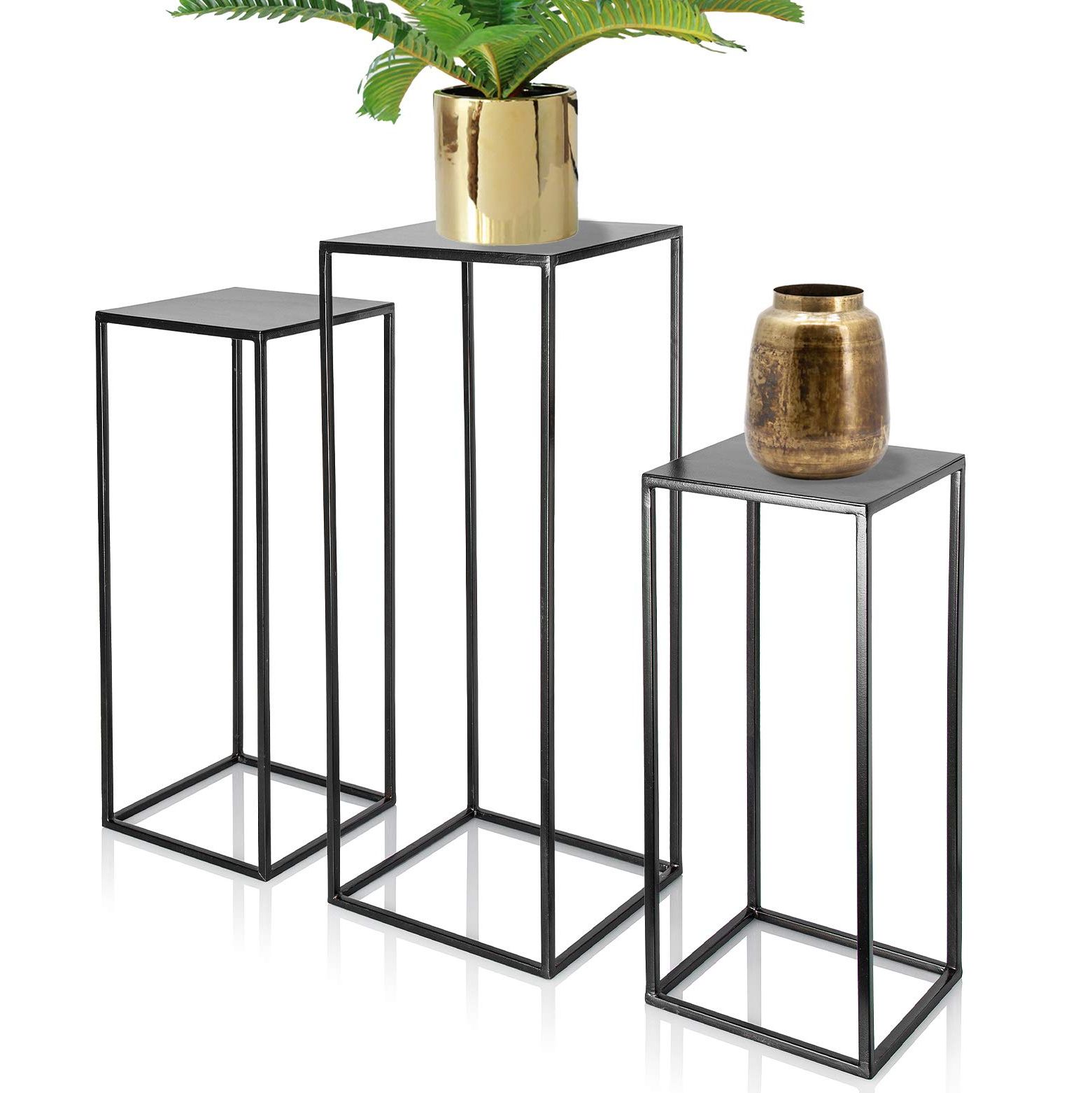 2019 Iron Square Plant Stands Pertaining To Amazon: Kimisty Set Of 3 Metal Pedestal Plant Stand, Nesting Display  Accent End Table, High Square Rack Flower Holder, Black Corner Planter Pot  Rack, Tall Tiered Decor, Modern Decorative Wedding Stand : (View 1 of 15)