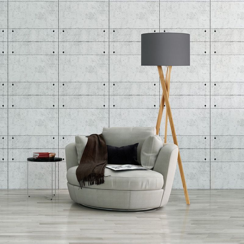 2019 Oak Tripod Floor Lamp With Cotton Earth Grey Shade – R&s Robertson Throughout Grey Shade Standing Lamps (View 12 of 15)