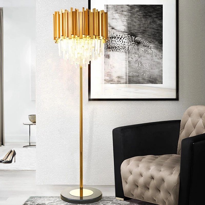 2020 Gold Standing Lamps Pertaining To Hotel Lobby Gold Crystal Floor Lamp Modern Living Room Model Room Art Deco  E14 Led Floor Light Large Tall Crystal Standing Lamps – Floor Lamps –  Aliexpress (View 11 of 15)