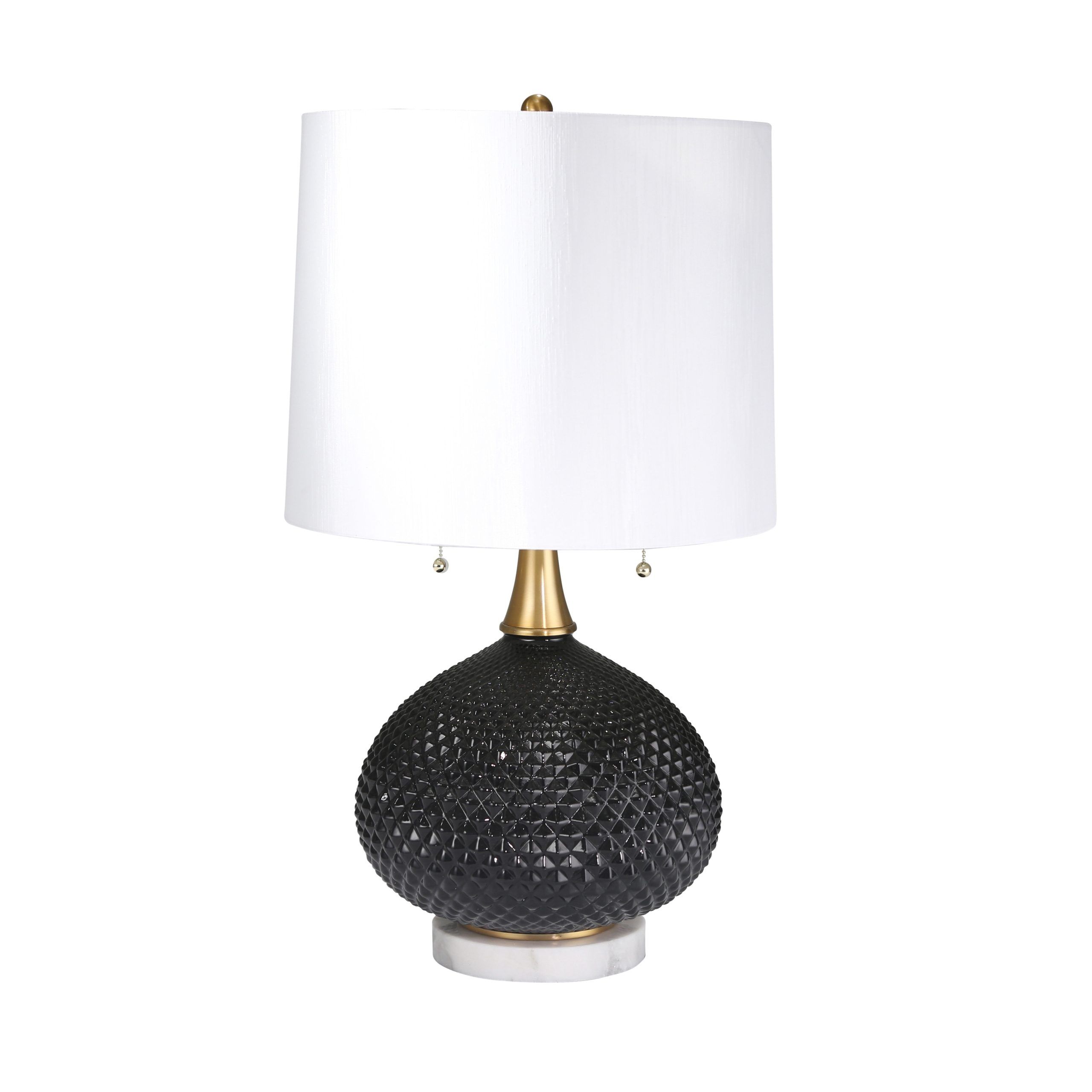27 Inch Glass Table Lamp With Round Base And Carved Diamond Pattern, Black  – Overstock – 32752337 Pertaining To Preferred Carved Pattern Standing Lamps (View 9 of 15)
