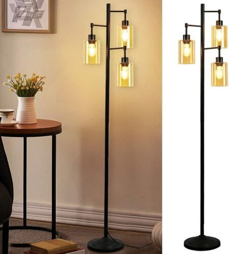 3 Light Tree Standing Lamps For 2020 Tree Standing Floor Lamp Light 3 Light Led Retro Pole Tall Glass Lampshade + Bulb (View 7 of 15)