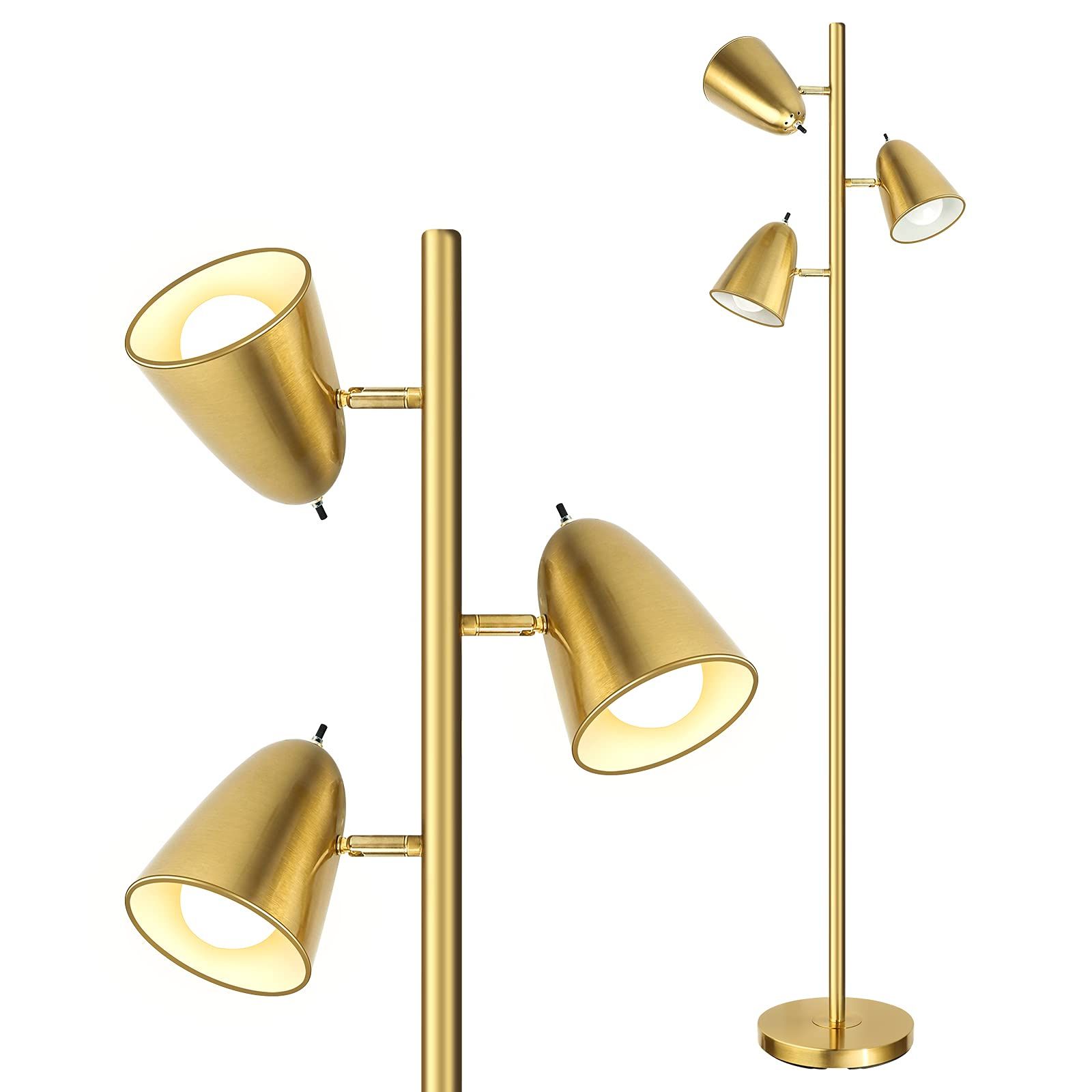 3 Light Tree Standing Lamps Intended For Best And Newest Qimh Tree Floor Lamp With 3 Light Bulbs, Standing Tall Pole Lamps For  Living Room Bedroom Office, Reading Stand Up Lamps With 3 Adjustable Arms,  Brushed Gold – – Amazon (View 6 of 15)