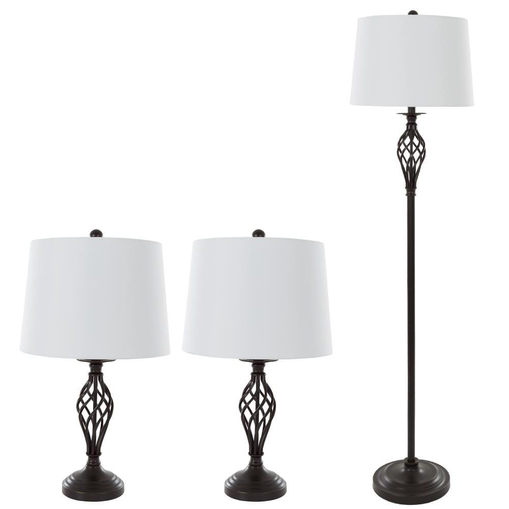 3 Piece Set Standing Lamps Pertaining To Trendy Hastings Home Set Of 3 Floor And Table Lamps, Bronze Lamp Set With  Off White Shades In The Lamp Sets Department At Lowes (View 8 of 15)
