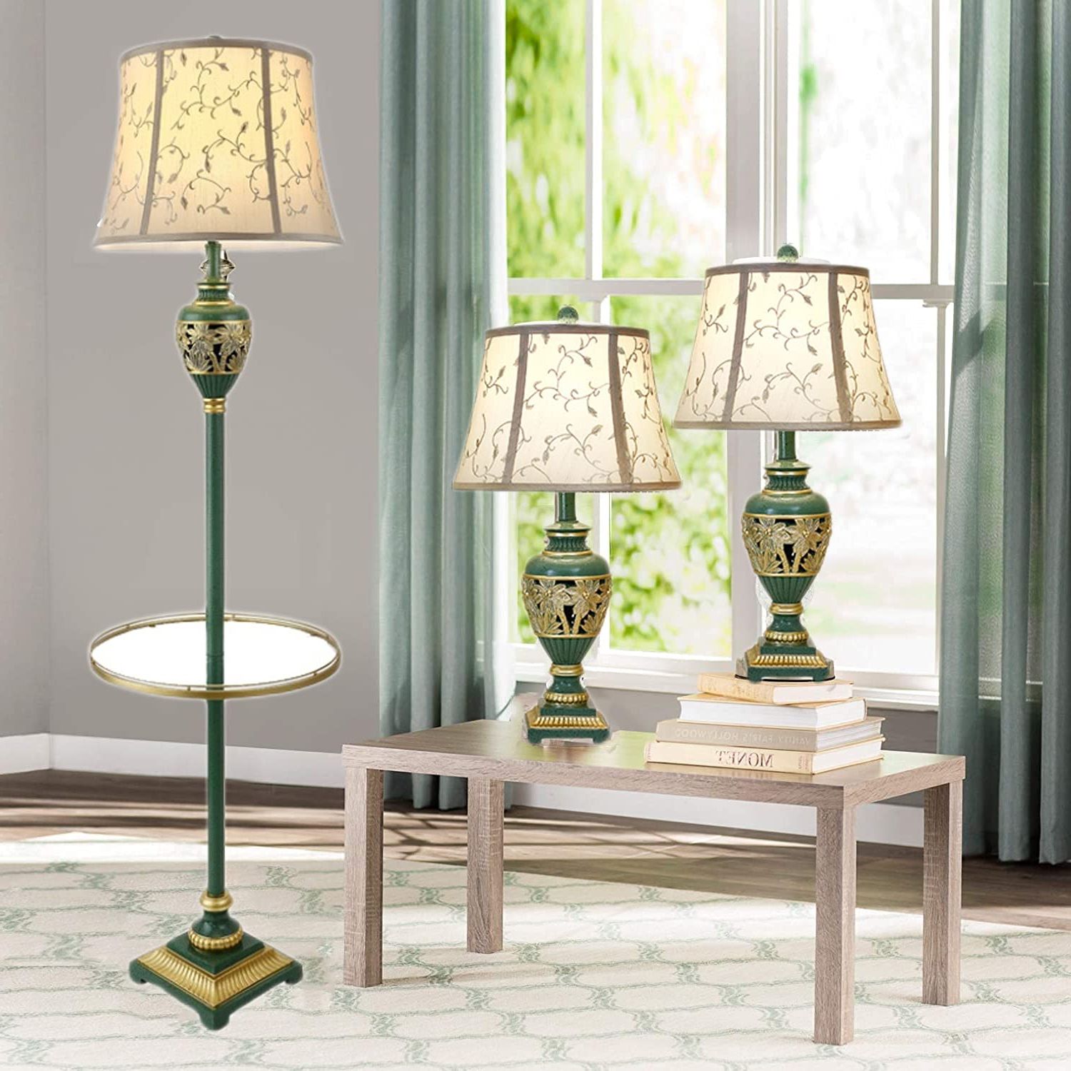 3 Piece Setstanding Lamps Intended For Famous Amazon: 3 Set Of Lamp With Embroidered Fabric Lamp Shade, 2 Table Lamps  + 1 Floor Lamp Matching Set, 3 Pieces Modern Lamps Set Standing Light :  Tools & Home Improvement (View 1 of 15)