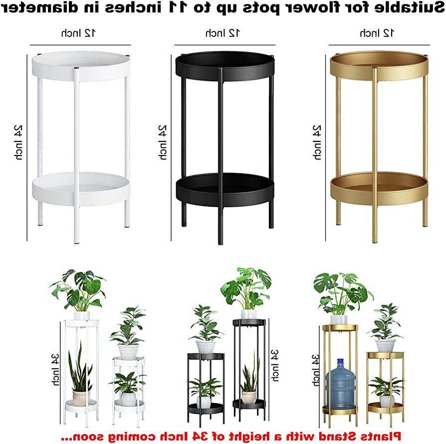 34 Inch Plant Stands Pertaining To Latest Zeetoon Modern Metal Plant Stand Round Corner Floor Holder Shelf And 2 Tray  Set Foldable Sturdy Flowers Pot Base For Indoor & Outdoor Potted Orchid  Home Decorative Fit 12 Inch Planter White (View 7 of 15)