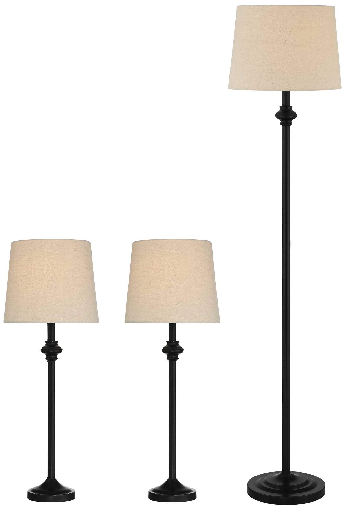 360 Lighting Carter Traditional 3 Piece Table Floor Lamp Set Black Metal  Cream Fabric Tapered Drum Within 2020 3 Piece Set Standing Lamps (View 7 of 15)