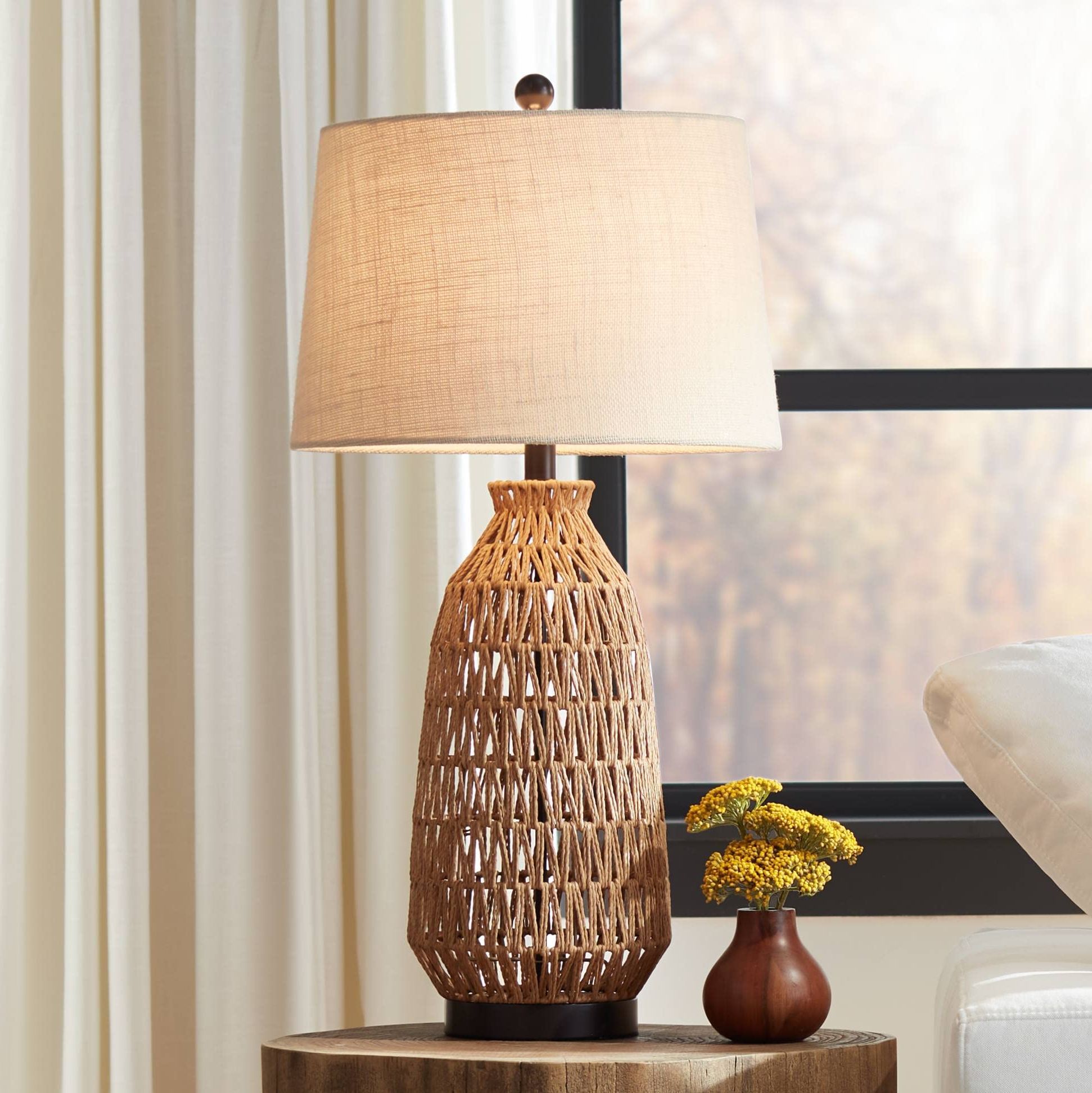 360 Lighting San Carlos Coastal Modern Table Lamp 29" Tall Natural Rattan  Wicker Bronze Oatmeal Fabric Tapered Drum Shade For Bedroom Living Room  House Home Bedside Nightstand Office Family – – Amazon Throughout Most Recent Natural Woven Standing Lamps (View 1 of 15)