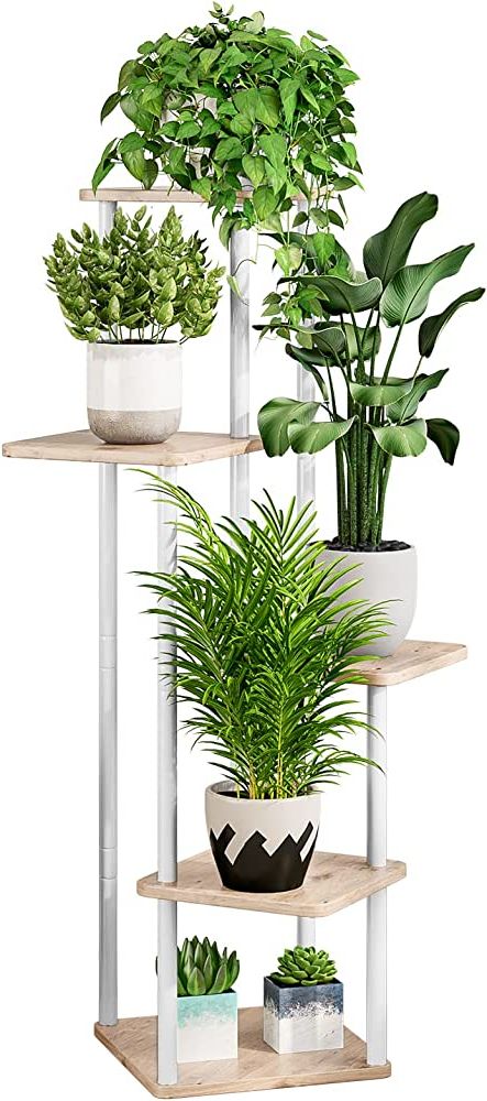 5 Inch Plant Stands Pertaining To Trendy Azerpian Plant Stand 5 Tier Indoor Metal Flower Shelf For Multiple Plants  Corner Tall Flower Holders For Patio Garden Living Room Balcony Bedroom,  (white) (View 7 of 15)