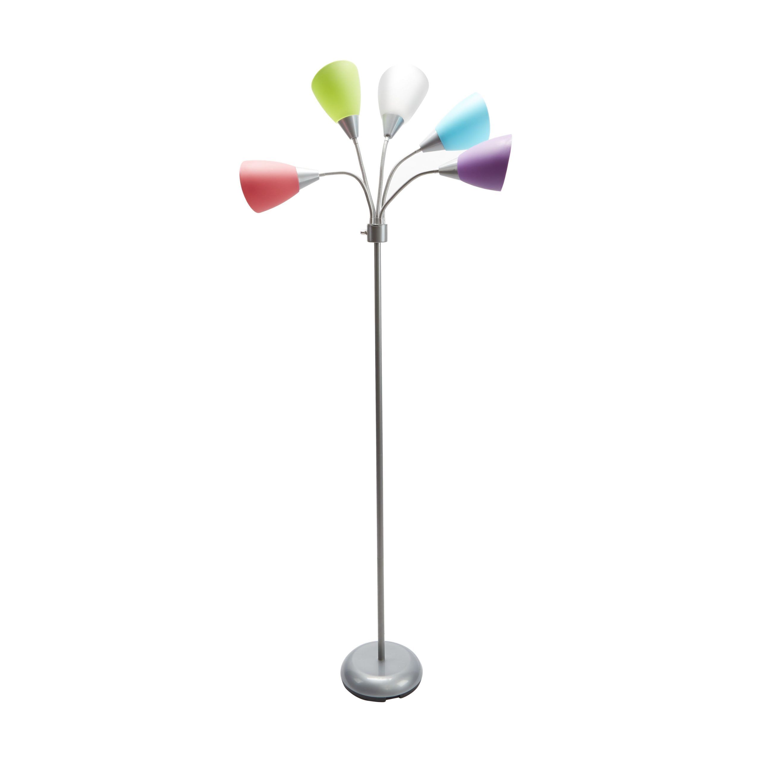 5 Light Standing Lamps Intended For 2019 Mainstays 5 Light Floor Lamp, Silver Color With Multi Color Shades Made Of  Metal – Walmart (View 7 of 15)