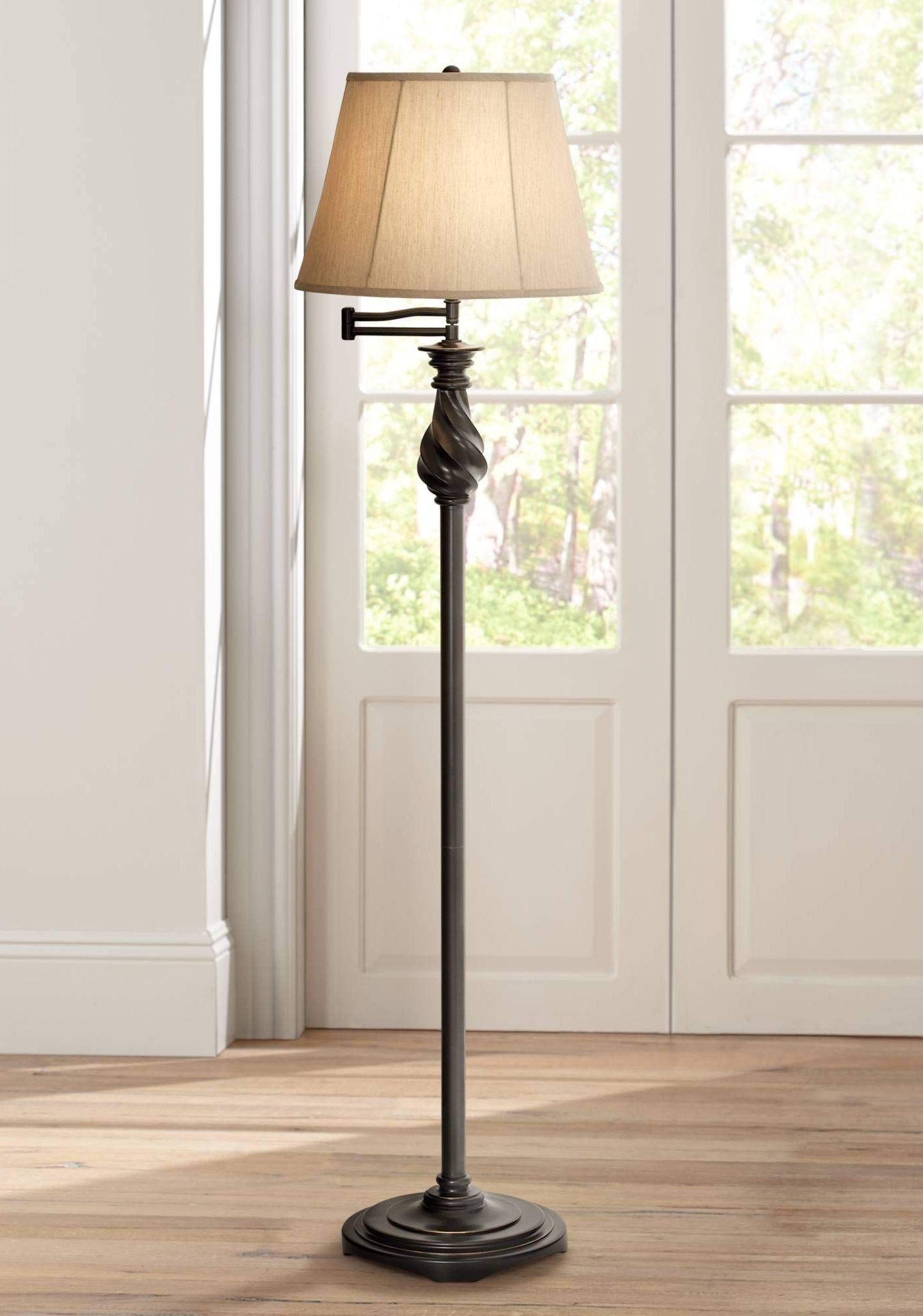 58 Inch Standing Lamps Pertaining To Most Recent Regency Hill Traditional Adjustable Swing Arm Floor Lamp 58" Tall Painted  Restoration Black Bronze Swirl Font (View 13 of 15)