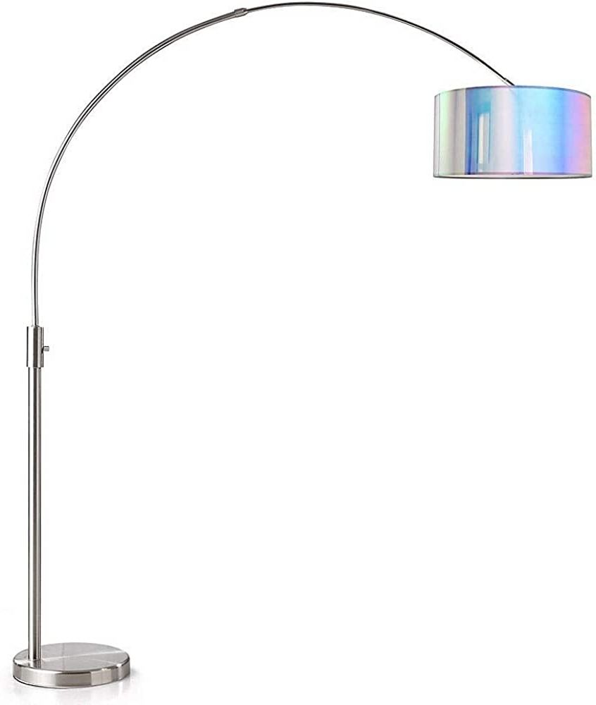 82 Inch Standing Lamps With Regard To Most Current Homeglam Orbita 82 Inch Brushed Nickel Retractable Arch Dimmable Floor Lamp  With Led Bulb And Drum Iridescent Shade (View 2 of 15)