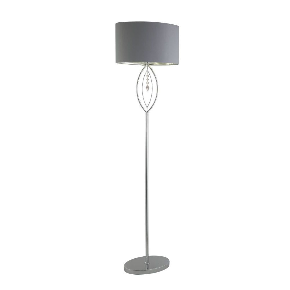 9139cc Crown Chrome Floor Lamp Grey Oval Shade With Silver Interior Intended For Famous Silver Chrome Standing Lamps (View 15 of 15)