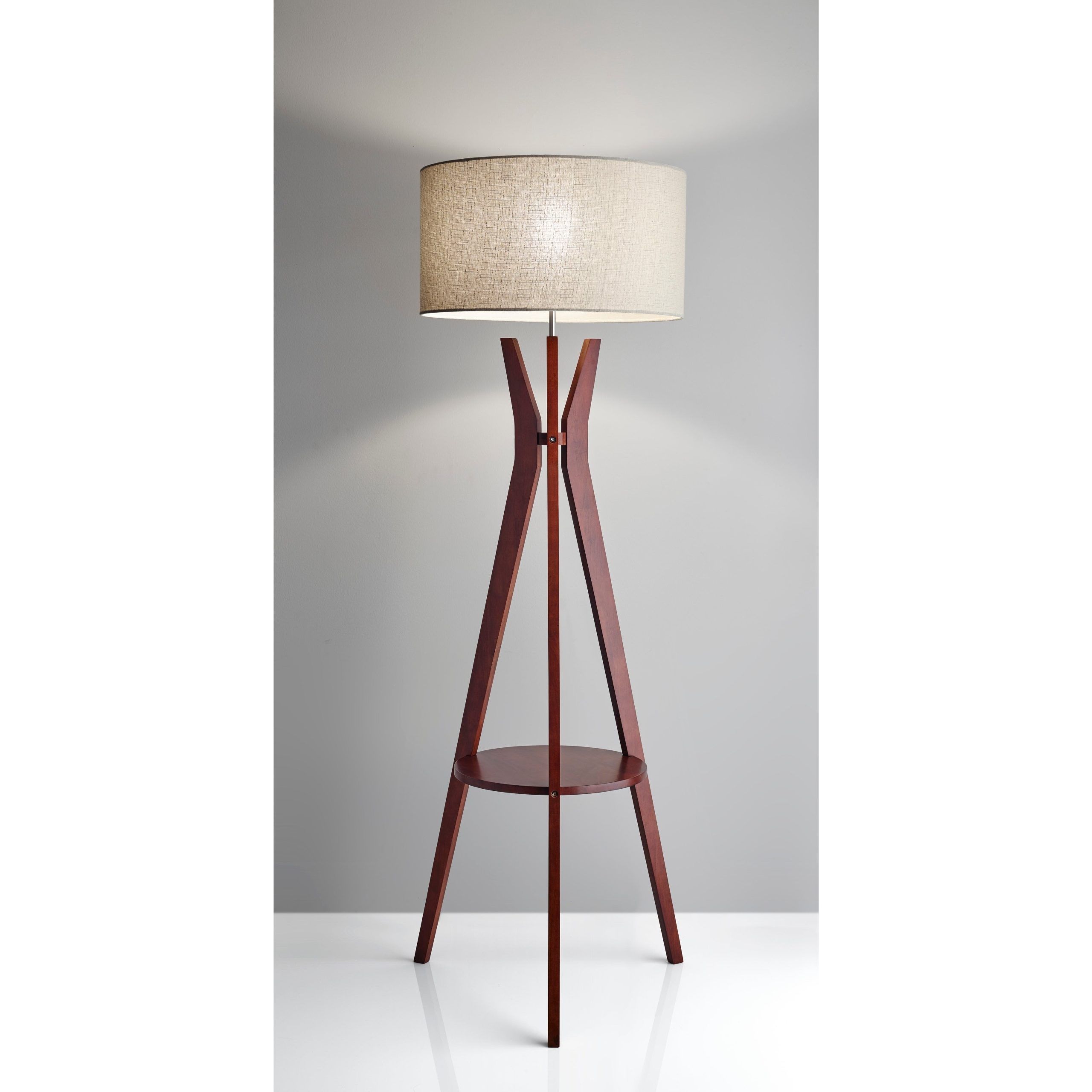 Adesso Bedford Solid Walnut Wood Tripod Shelf Floor Lamp – On Sale –  Overstock – 23034049 Pertaining To Trendy Tripod Standing Lamps (View 14 of 15)