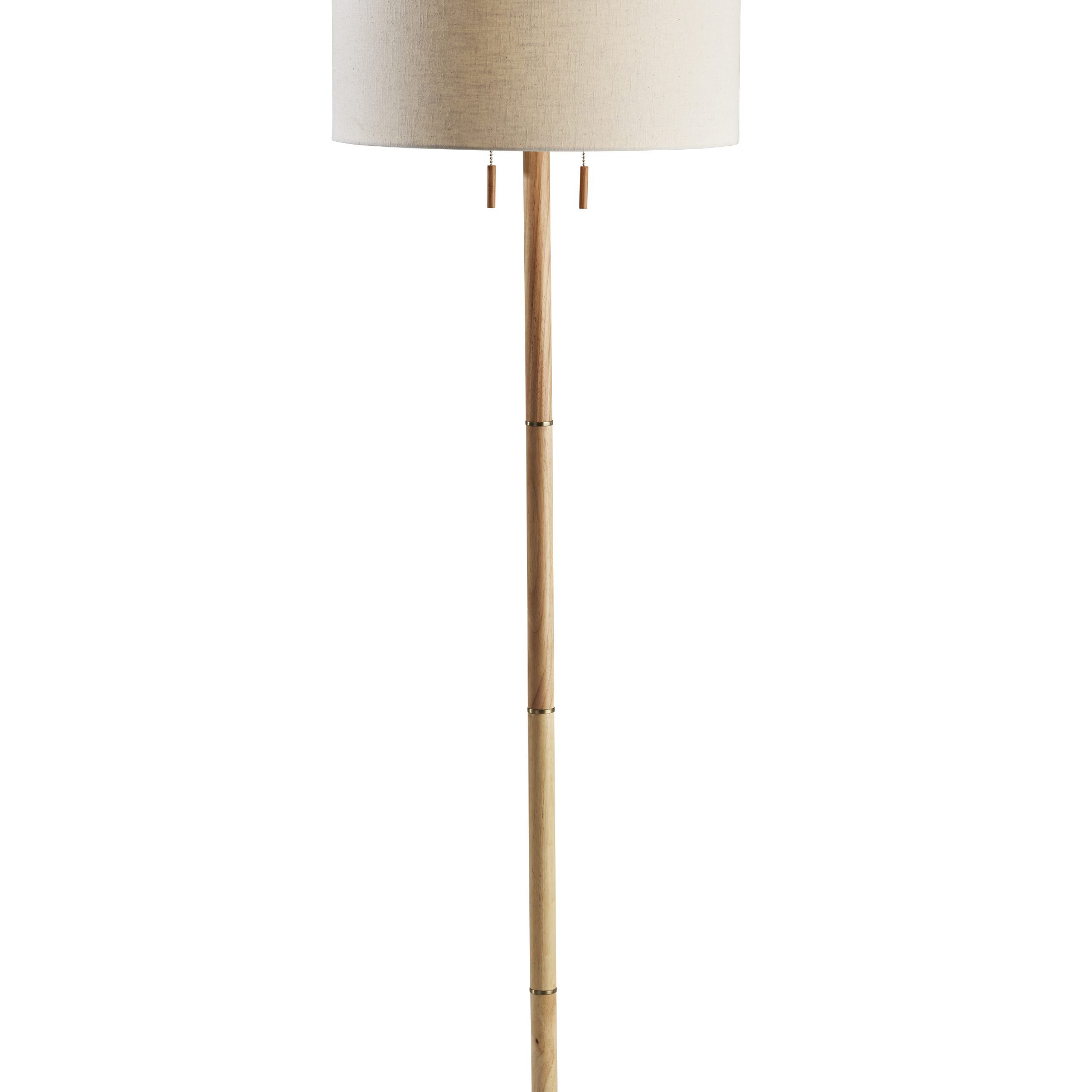 Adesso Madeline Floor Lamp, Natural Rubberwood Base & Antique Brass, Wood  Base, Off White Textured Fabric Shade – Walmart Regarding Latest Rubberwood Standing Lamps (View 10 of 15)