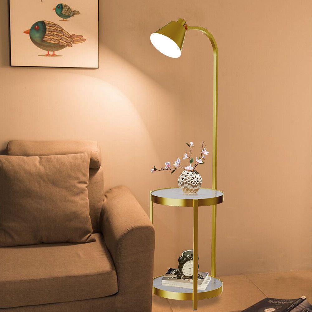 Adjustable Floor Lamp 2 Tier End Side Table Light Corner Coffee Table Gold  Frame (View 12 of 15)