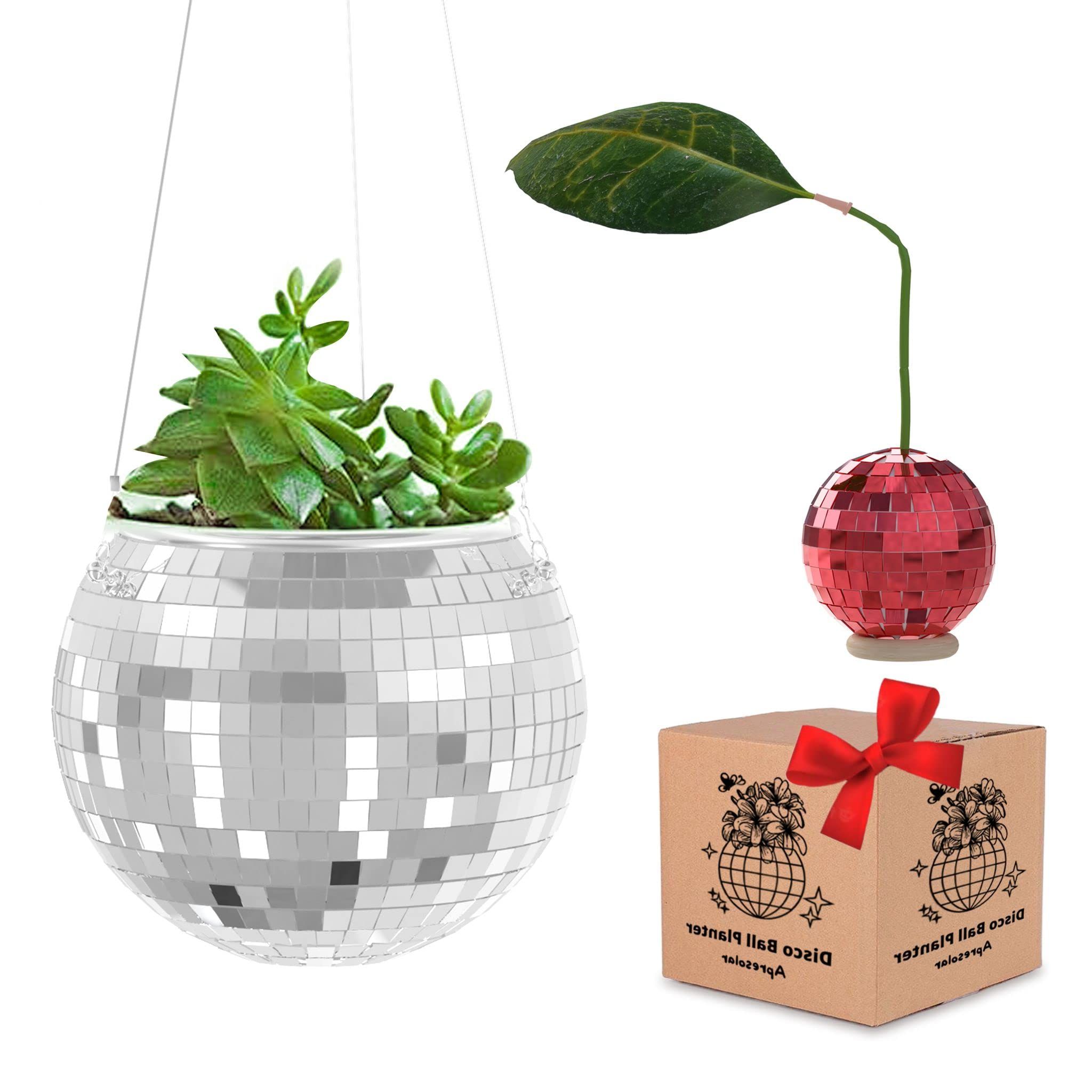 Amazon : Apresolar Disco Ball Planter Set – 6 Inch Disco Ball Hanging  Planter With Small Red Cherry Disco Ball Decor Set For Indoor And Outdoor  Plants (360 Rotating Disco Ball Chain, Pertaining To Newest Ball Plant Stands (View 2 of 15)